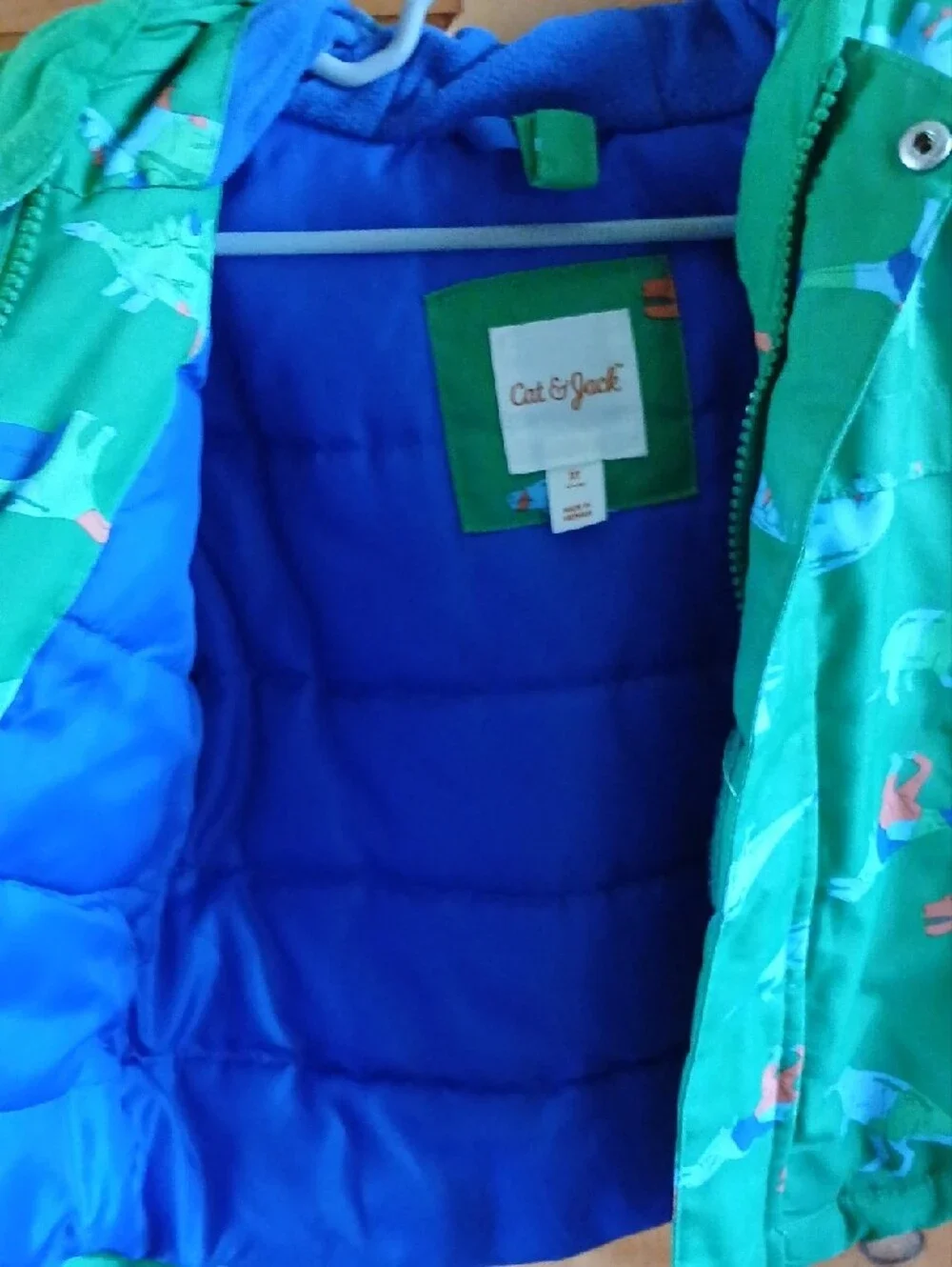 Cat & Jack Green Dino Print Puffer Jacket with Hood